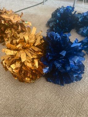 Blue and Gold Metallic Pom Poms Cheer Pom Poms